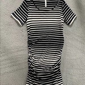 Star Motherhood Maternity Women Short Sleeves Fitted Cinch Side Striped Dress S